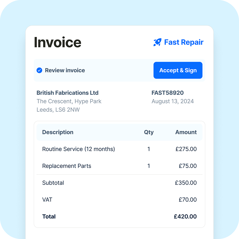 Invoices raised automatically when the job is complete