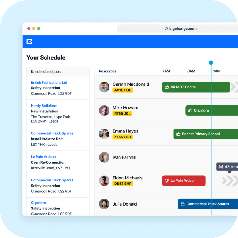 Job scheduling — every engineer and job in one view