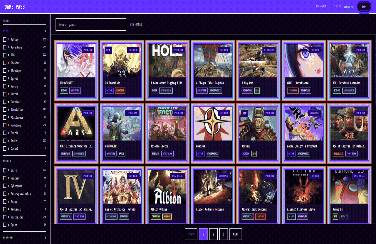 Full catalog with AI-generated genre and theme tags