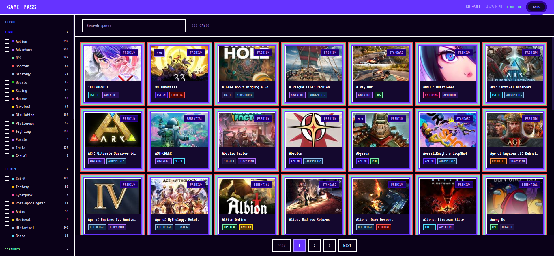Browse 626 games with filters that actually work